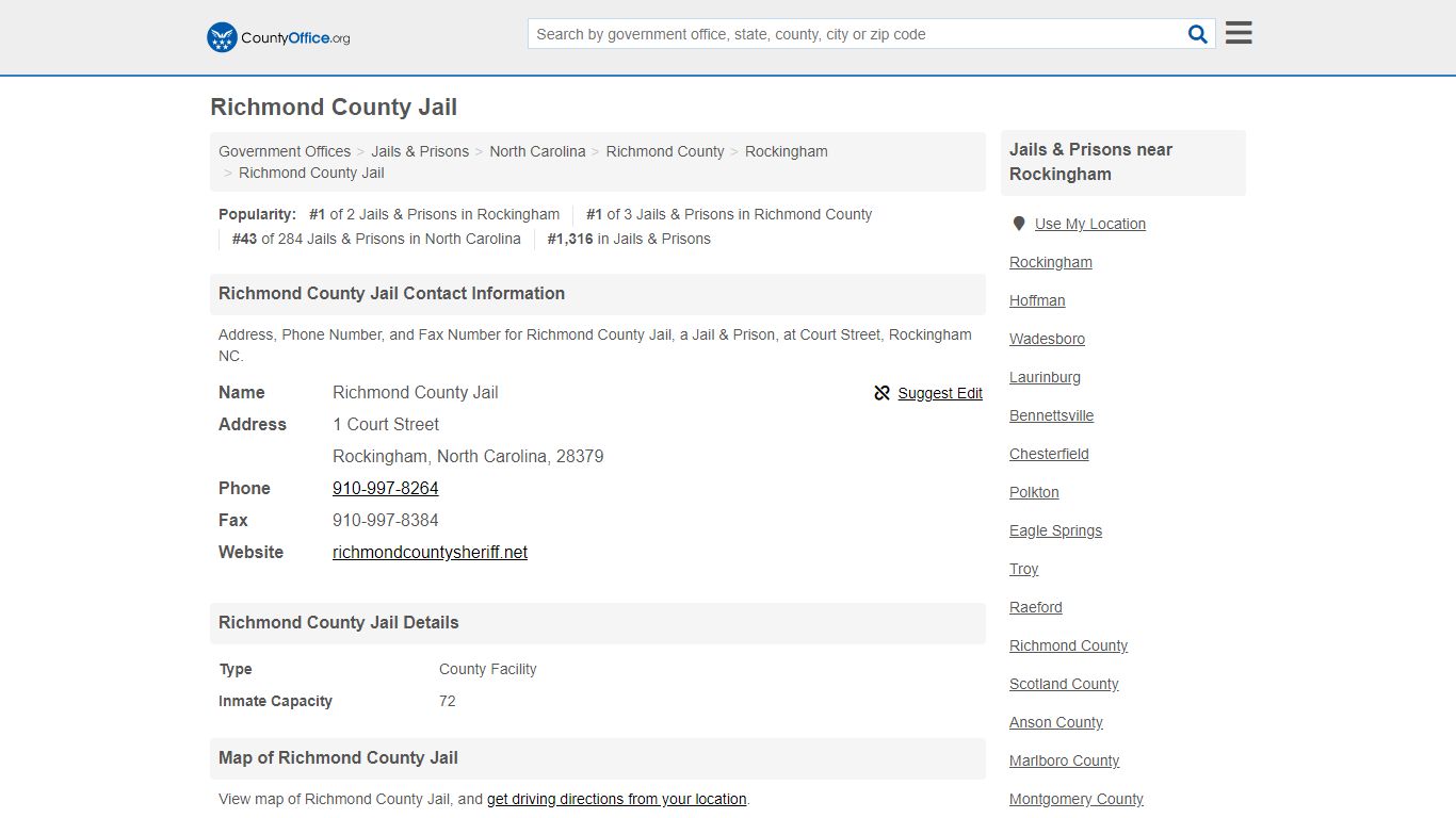 Richmond County Jail - Rockingham, NC (Address, Phone, and Fax)